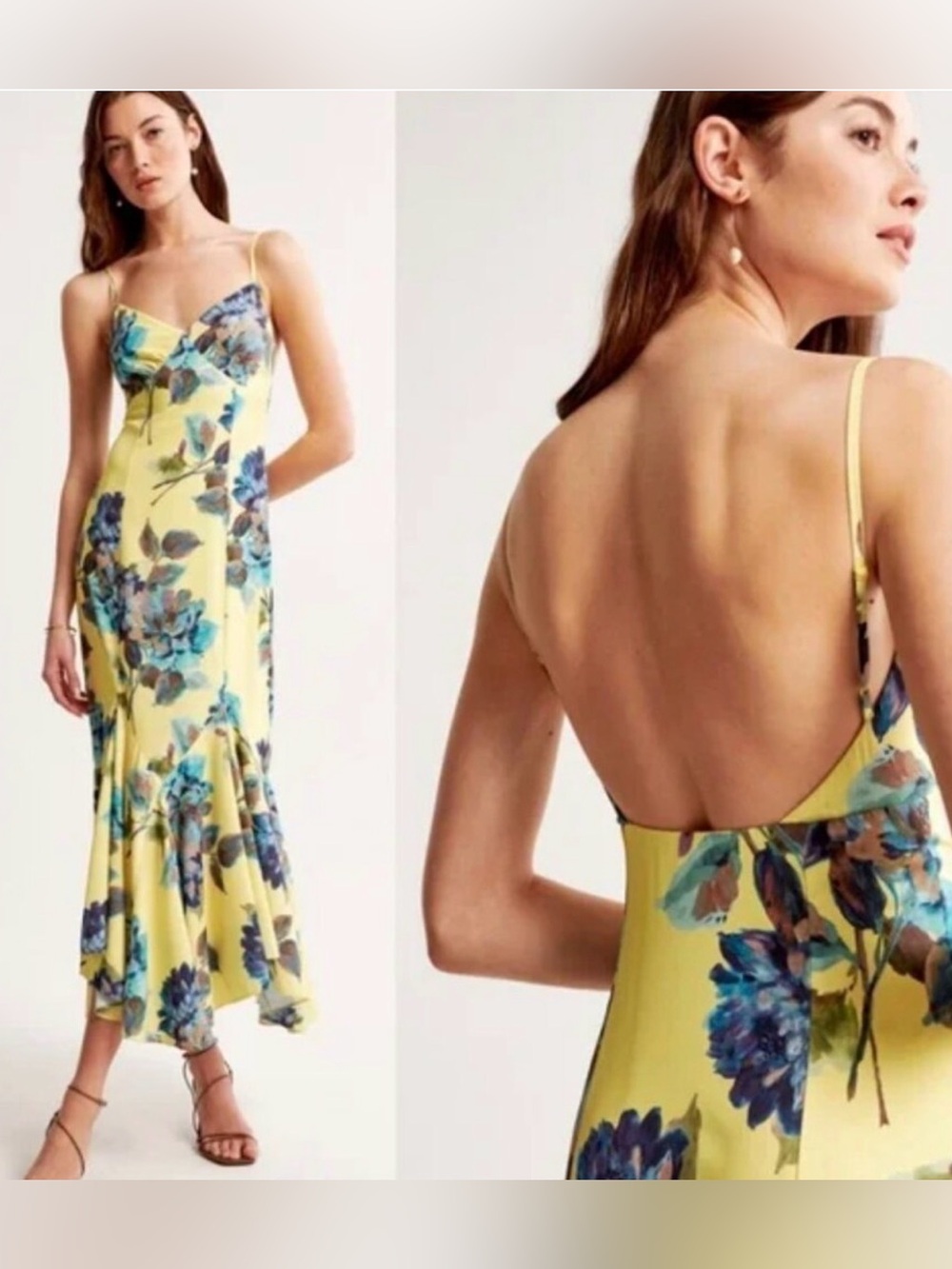 Abercrombie Floral Yellow Slip Dress with Blue Bloom Print